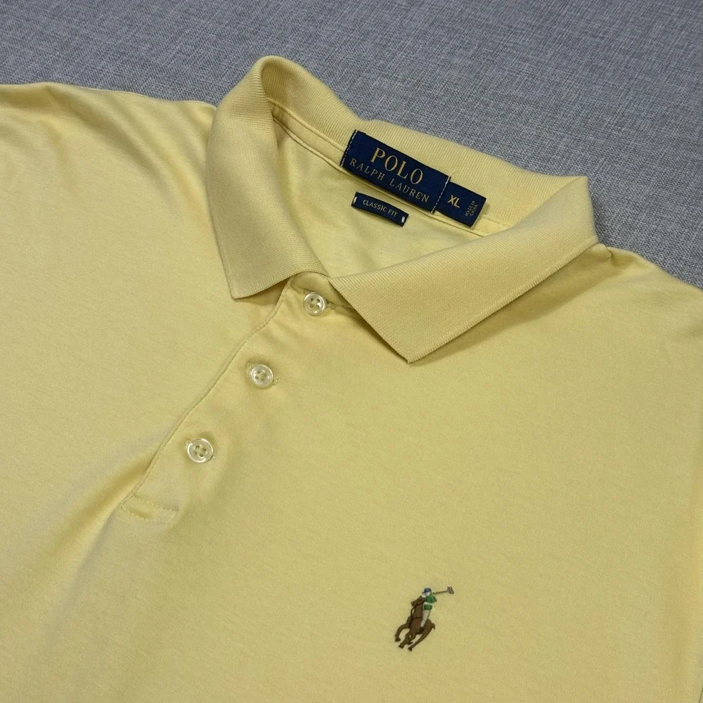Polo Ralph Lauren Polo Shirt Mens XL Yellow Cotton Classic Fit Flesh Pony